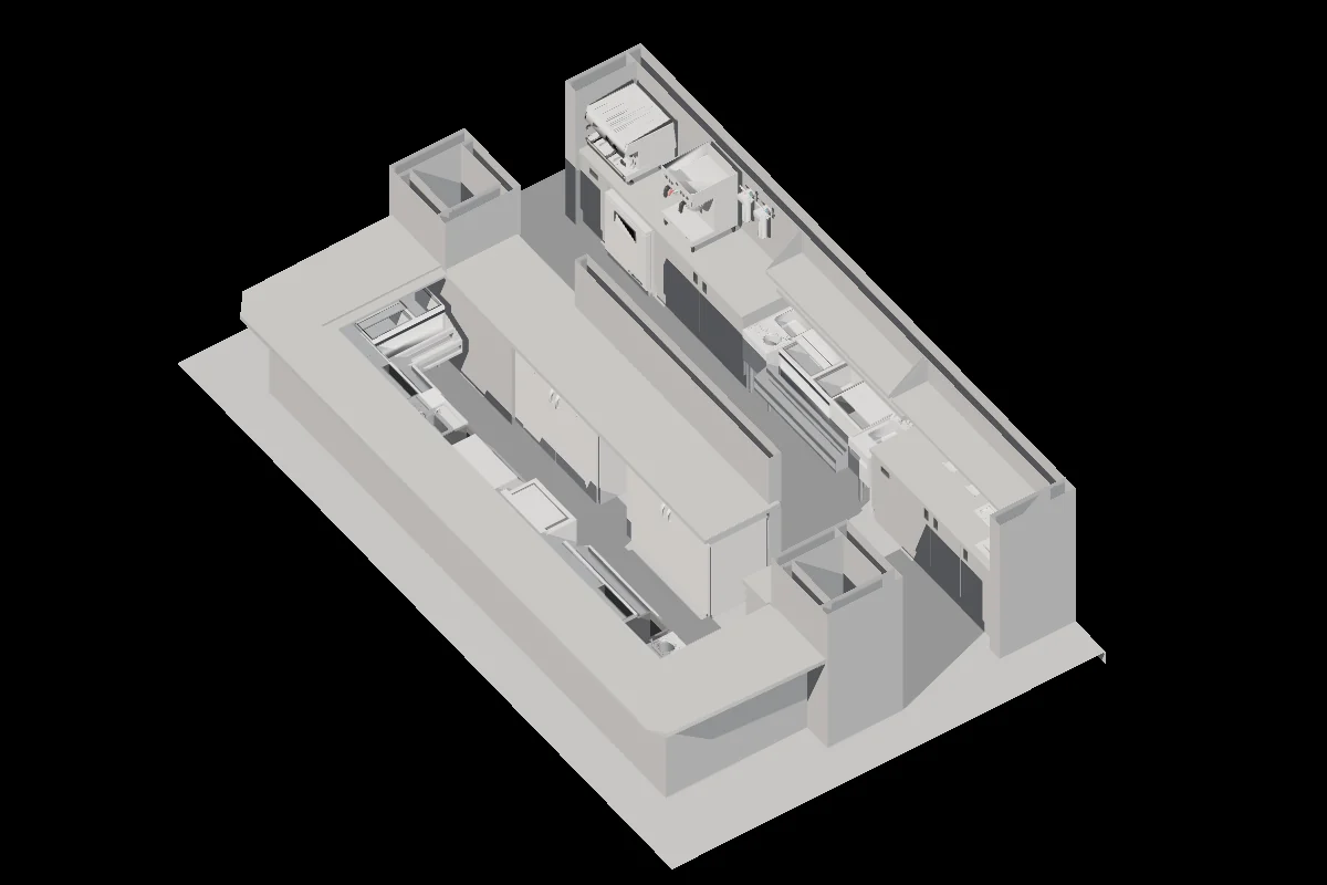 Grill 23, Boston: the Revit model of the second-floor bar, cut at counter height and seen from above