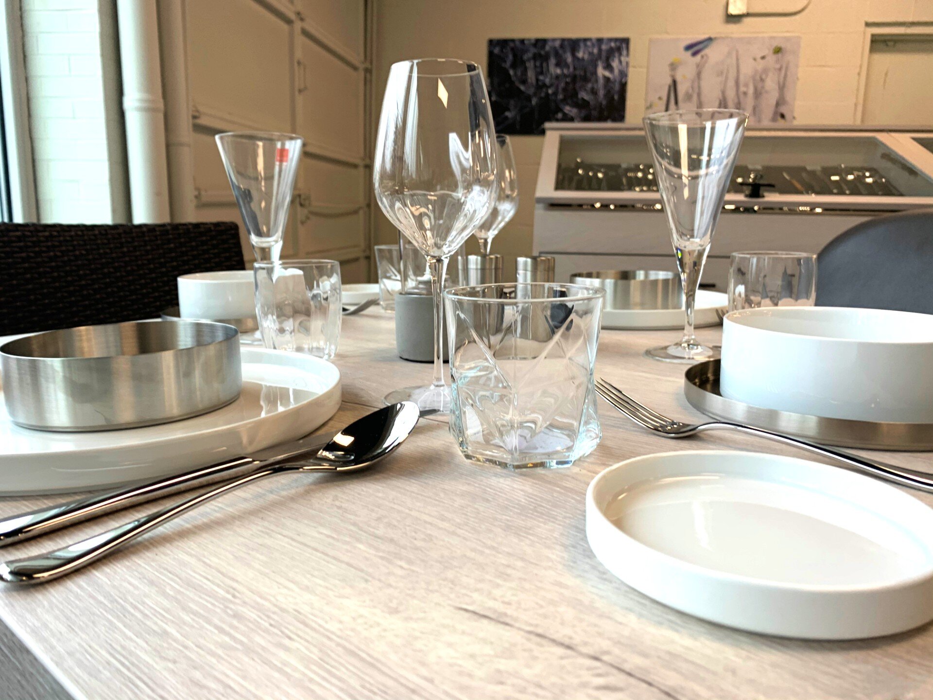 Dinnerware display in the Boston Showcase Company showroom
