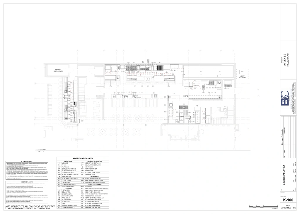 Avvio, Millbury, MA: equipment plan & schedule, a drawing sheet from the Boston Showcase set